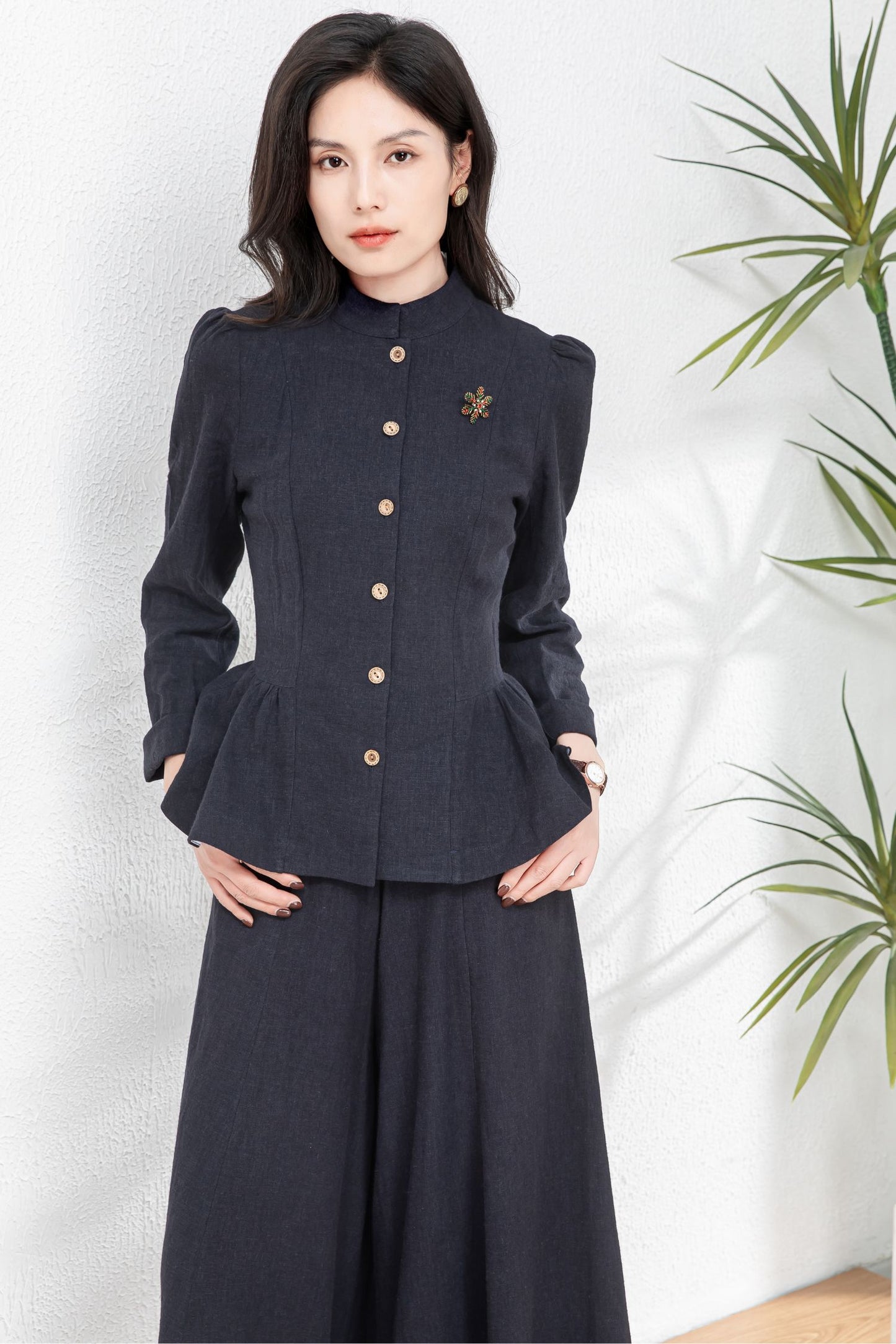 Versatile Cotton-Linen Jacket in Elegant Navy for Effortless Spring Style c4762