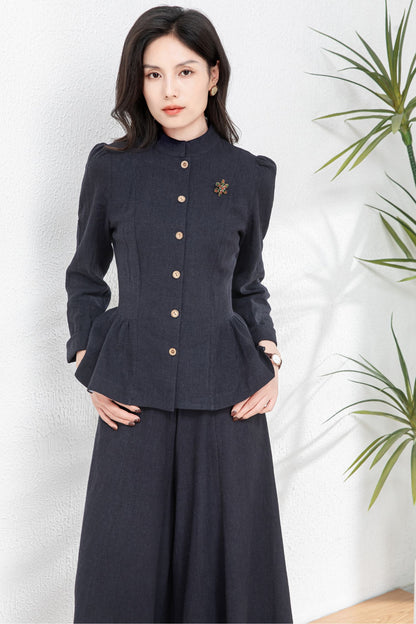 Versatile Cotton-Linen Jacket in Elegant Navy for Effortless Spring Style c4762