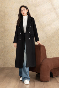 Black winter long casual wool coat C4467