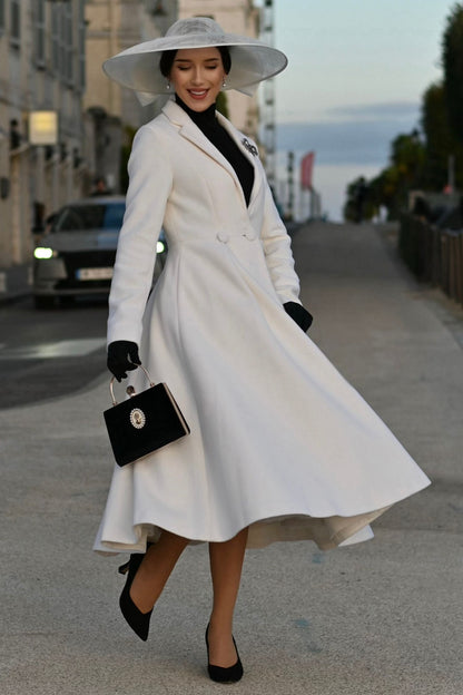 White Wedding Maxi Wool Coat C5300
