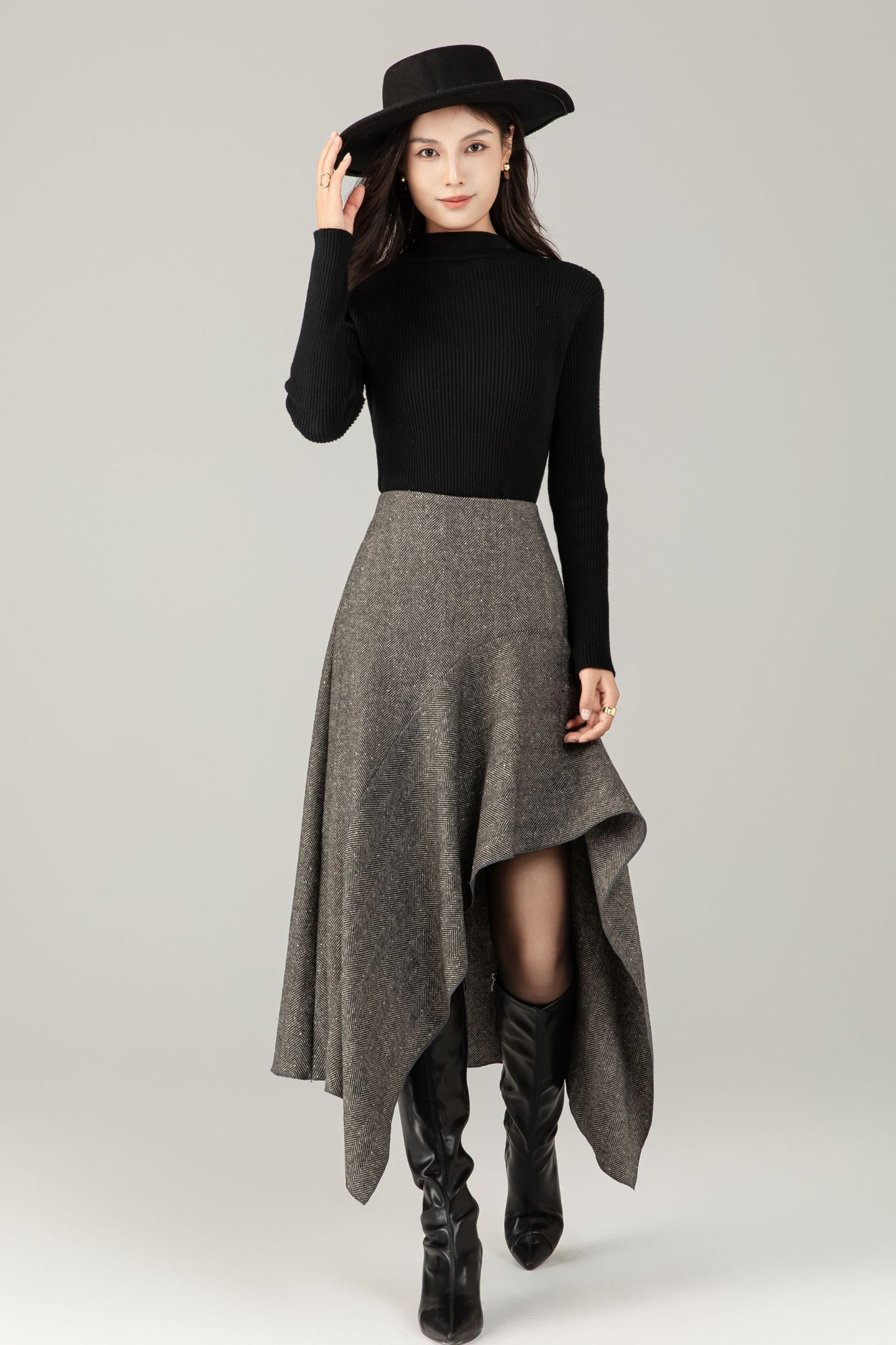 Gray irregular winter wool skirt women C5250