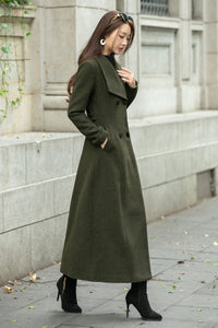 Military green a line wool coat C4504