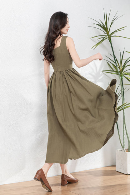 Sleeveless Linen Pinafore Dress C4763