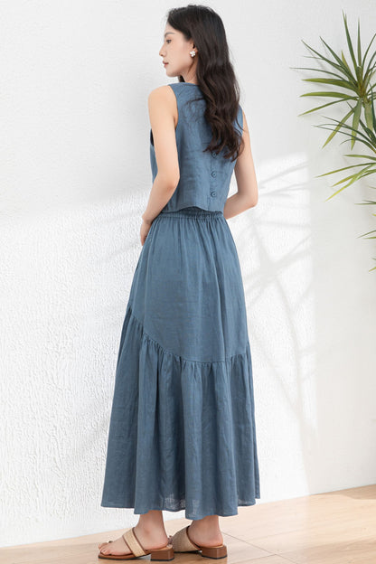 Summer Blue Two Piece Set Linen c4977