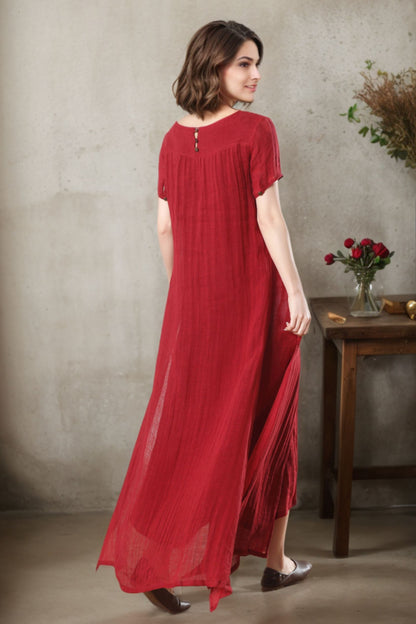 Maxi summer loose fit Linen dress for women c4776
