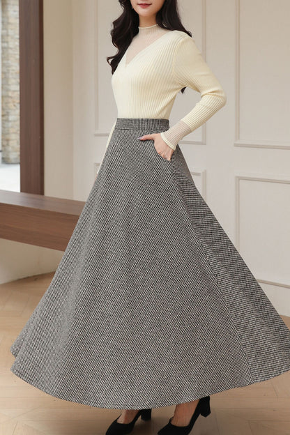 Vintage Classic Long Maxi Plaid Wool Skirt C5190
