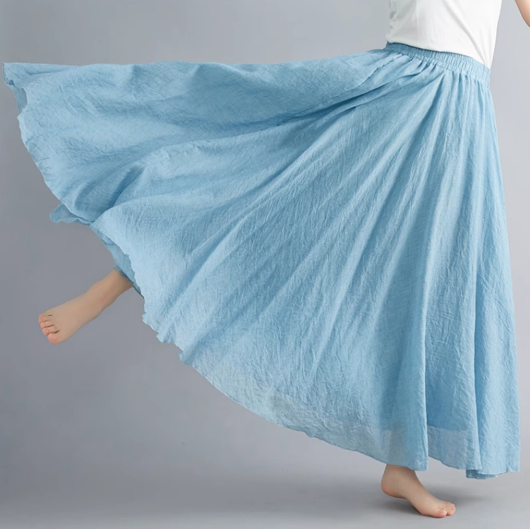 Summer swing linen skirt women C5023-12 (light blue)