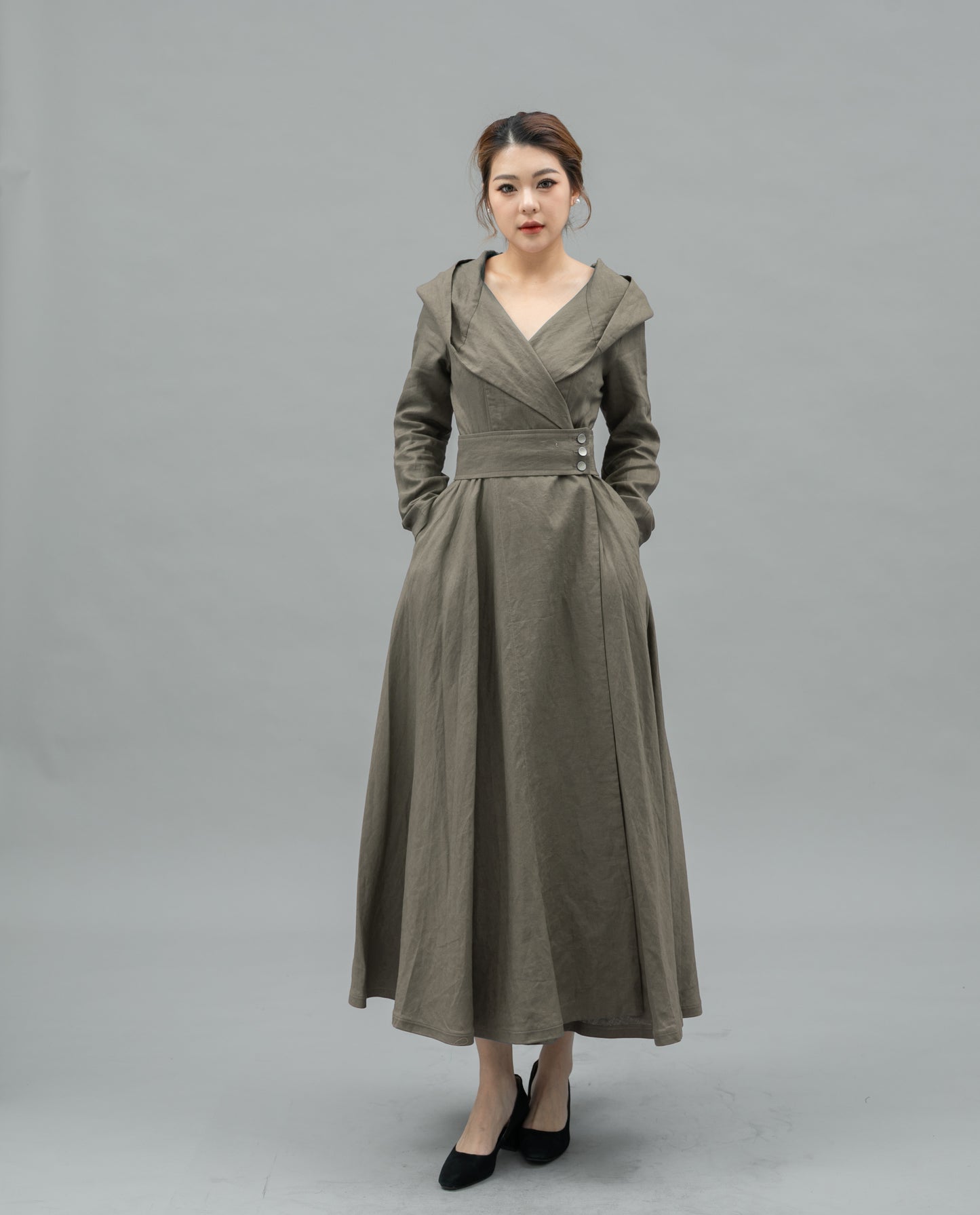 Elegant Hooded Long Linen jackets C5457