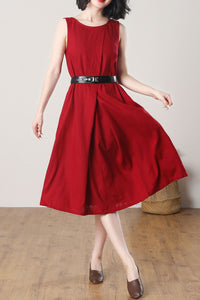 Red Sleeveless Midi Linen Dress C3262