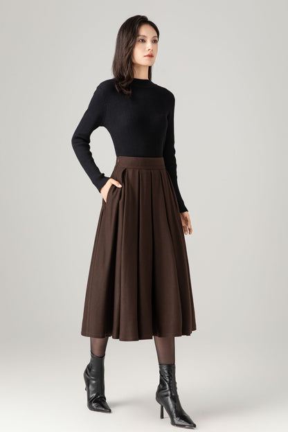 Pleated winter a line wool skirt women C5275