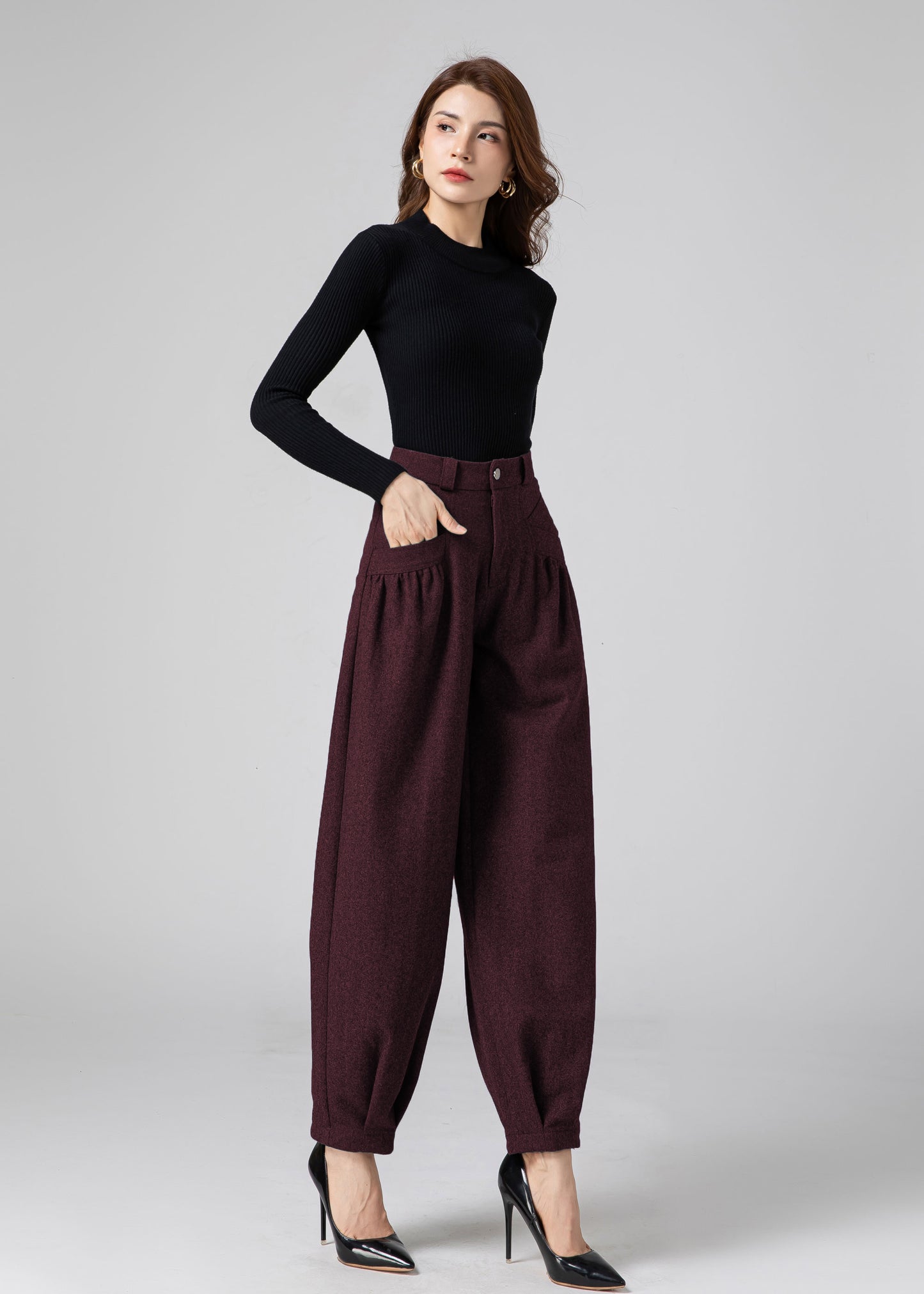 Wool Baggy Women Tapered Pants C5237