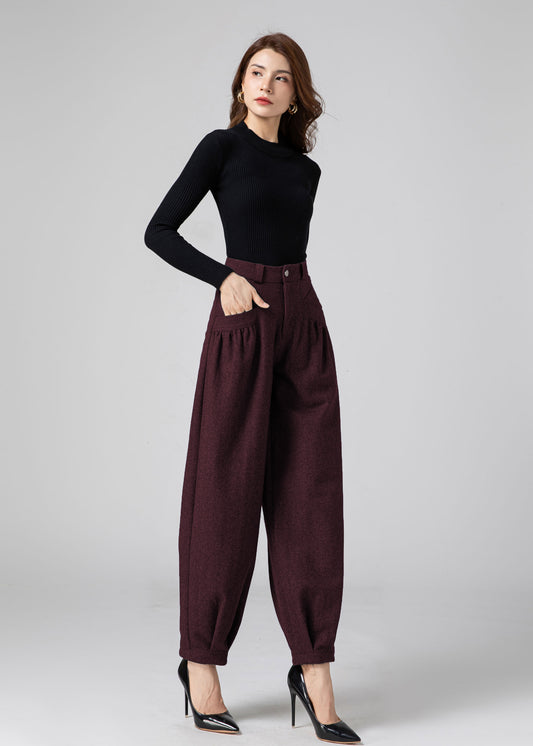 Wool Baggy Women Tapered Pants C5237