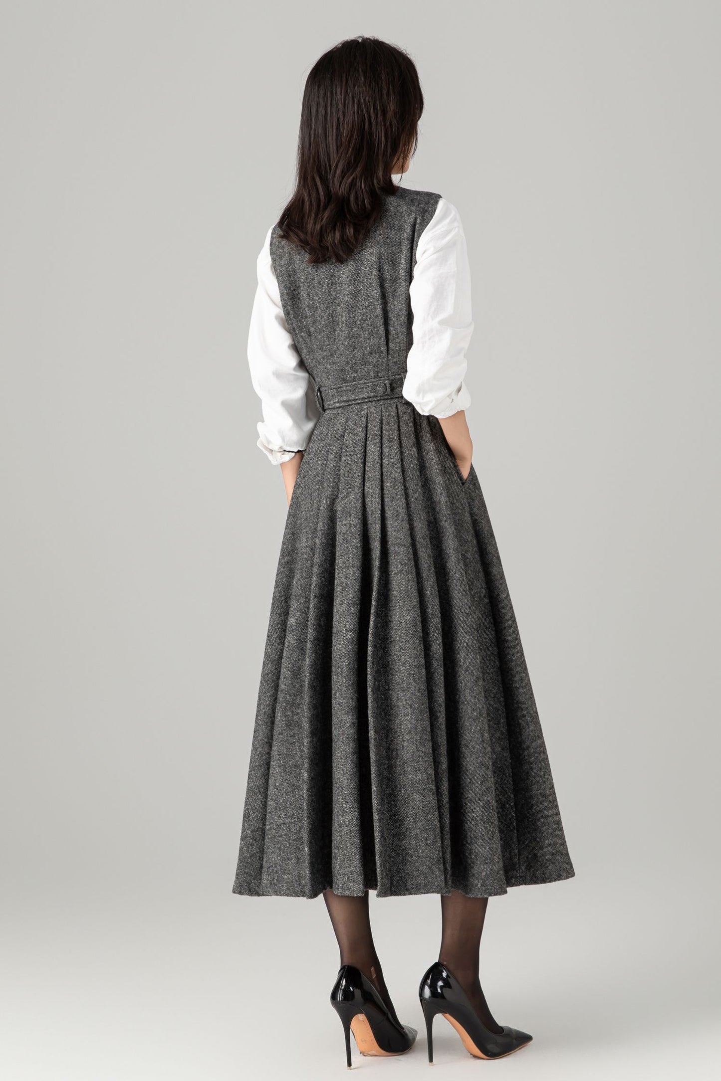 Sleeveless winter wool dress women C5278