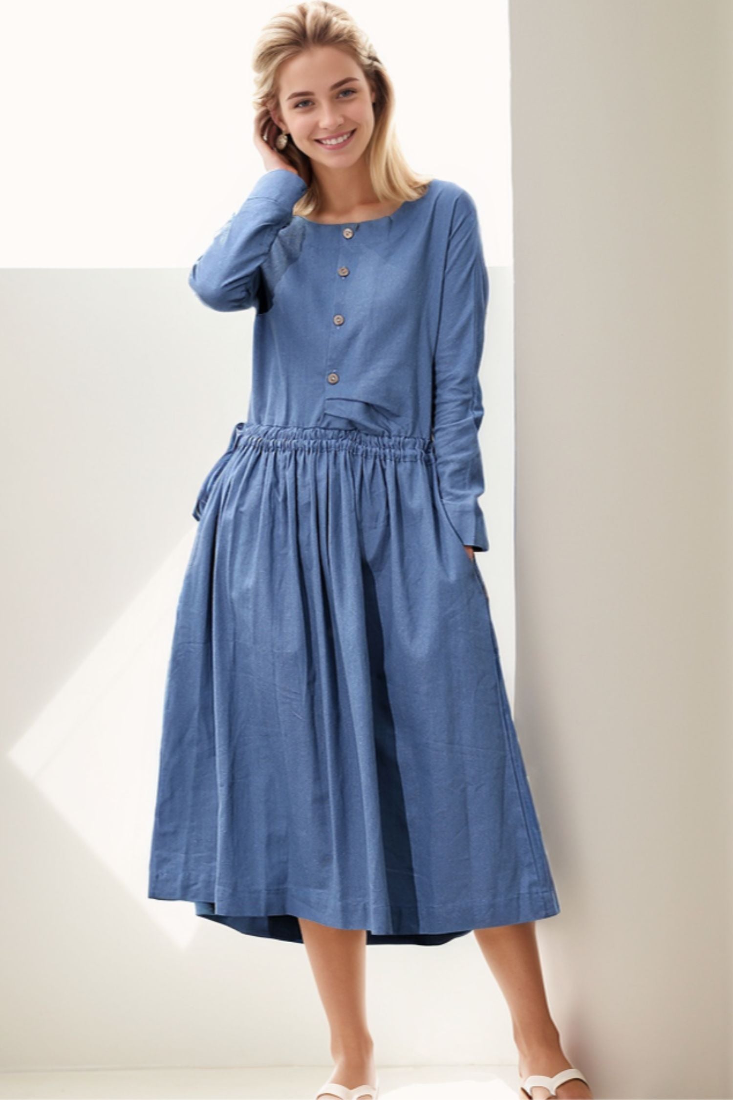 loose cotton midi dress Linen Midi Dress 'Beckie', Loose Linen Dress for Women