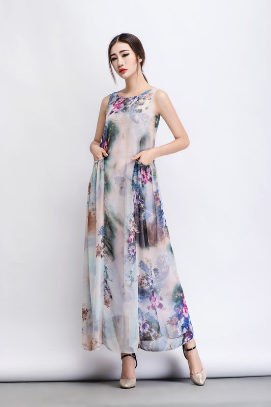 Floral summer prom chiffon dress C470