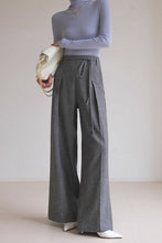 Load image into Gallery viewer, Gray wide leg wool pant, womens maxi winter wool pants C3437
