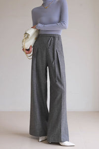 Gray wide leg wool pant, womens maxi winter wool pants C3437