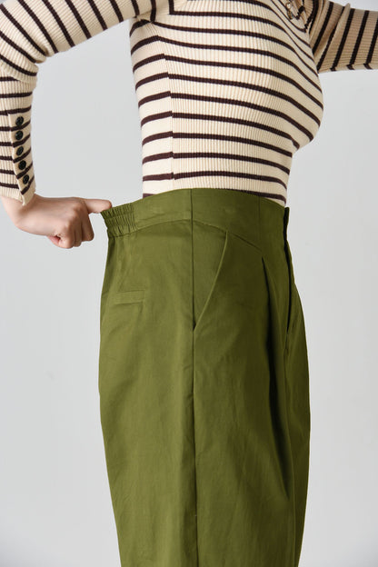 Army green cotton loose fitting pants C4700