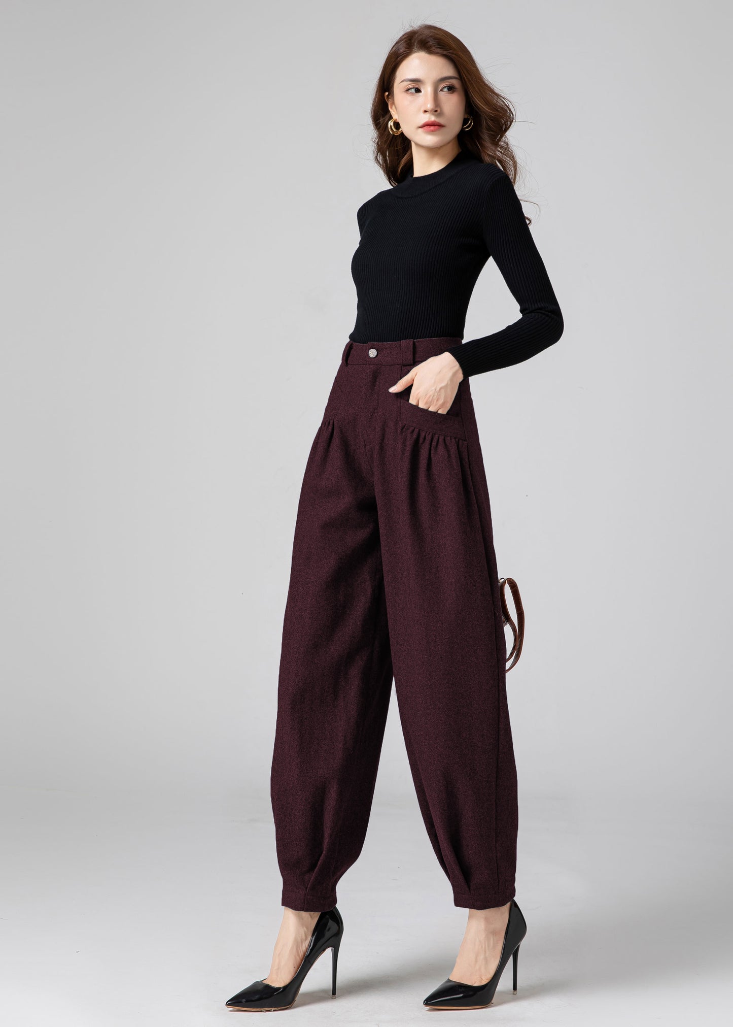 Wool Baggy Women Tapered Pants C5237