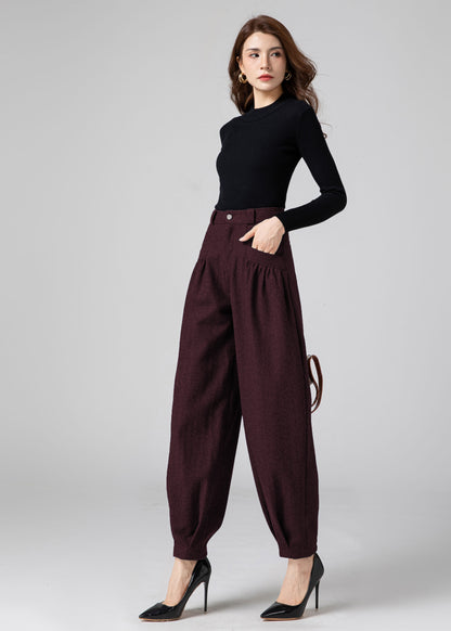 Wool Baggy Women Tapered Pants C5237