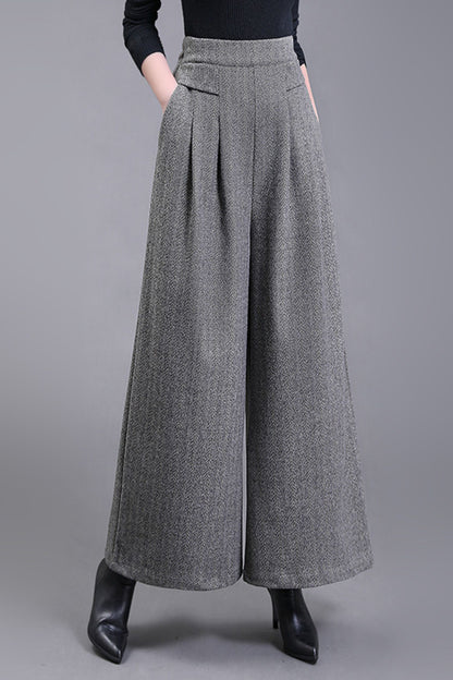 Long wide leg winter wool pants c5085