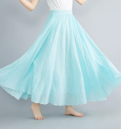 Elastic waist swing linen skirt women C5023-14 (aqua blue)