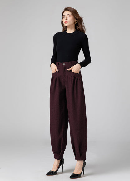Wool Baggy Women Tapered Pants C5237
