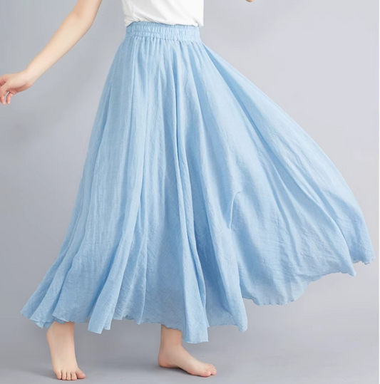 Plus size swing linen skirt women C5023-15 (sky blue)