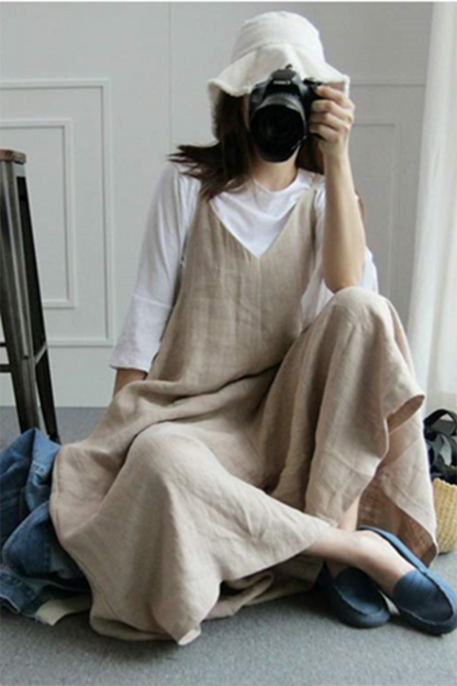 Cotton linen casual loose fitting linen suspenders C3468