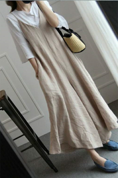 Cotton linen casual loose fitting linen suspenders C3468