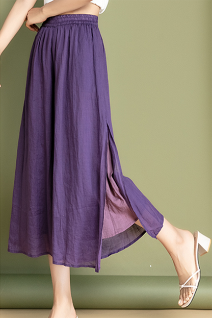 High waisted cotton linen wide leg pants C3469
