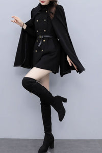 black winter wool cape coat women C3662