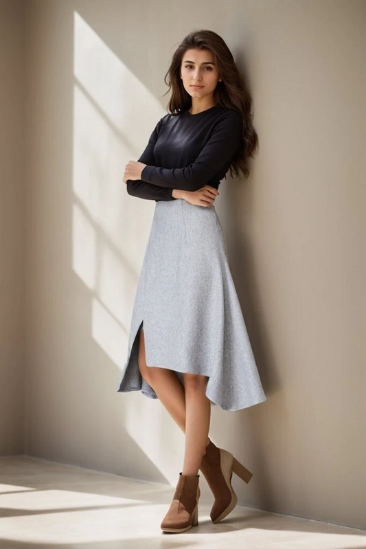 Asymmetrical A line wool skirt C1004