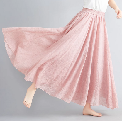 Elastic waist swing linen skirt women C5023-13 (pink)