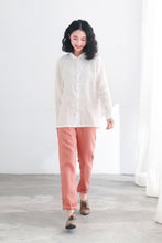 Load image into Gallery viewer, White Button Up Linen Shirts Women C2713,Size S #CK2200394
