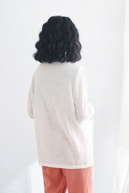 White Button Up Linen Shirts Women C2713-Size S #CK2200394
