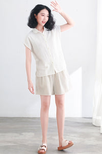 Summer Women White Short Sleeves Blouse C2715,Size S #CK2200400