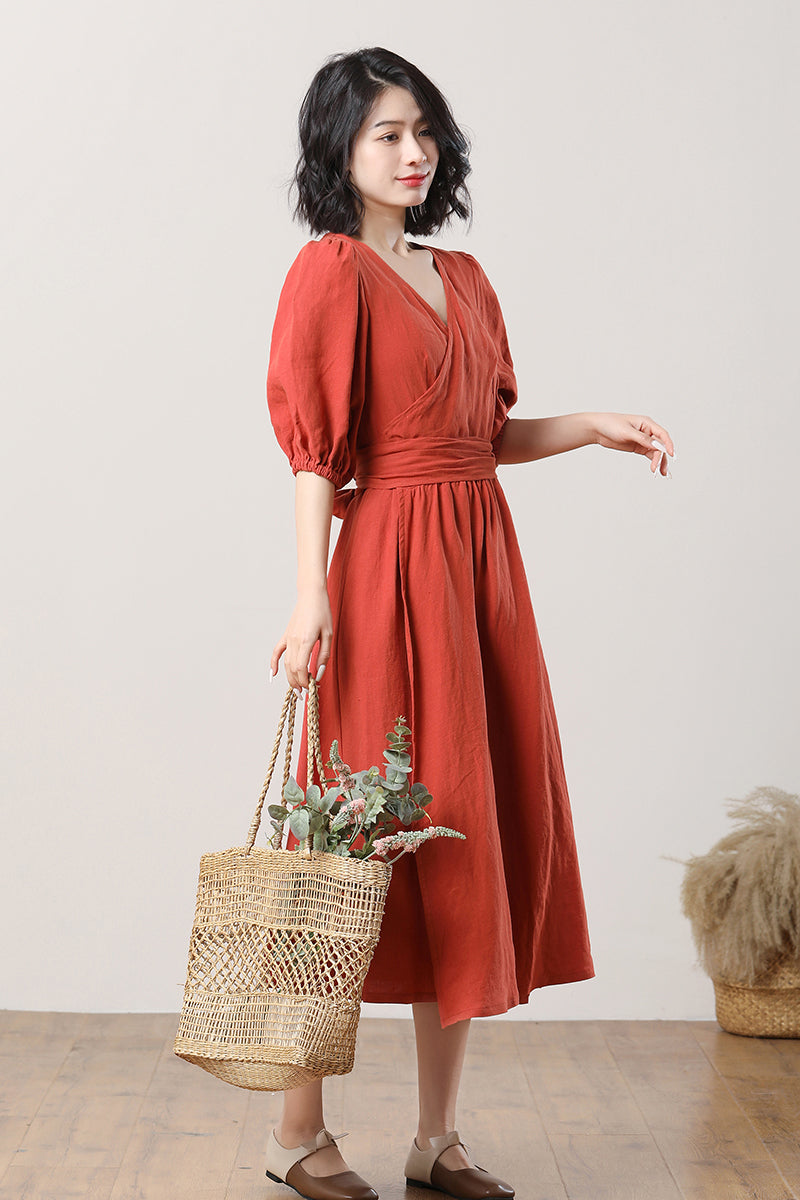 Women's Orange Linen Dress C3282，Size 170US02 #CK2300479