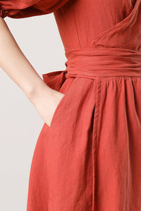 Women's Orange Linen Dress C3282，Size 170US02 #CK2300479
