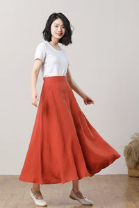 Orange Summer Linen Skirt C3286
