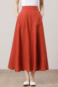 Orange Summer Linen Skirt C3286