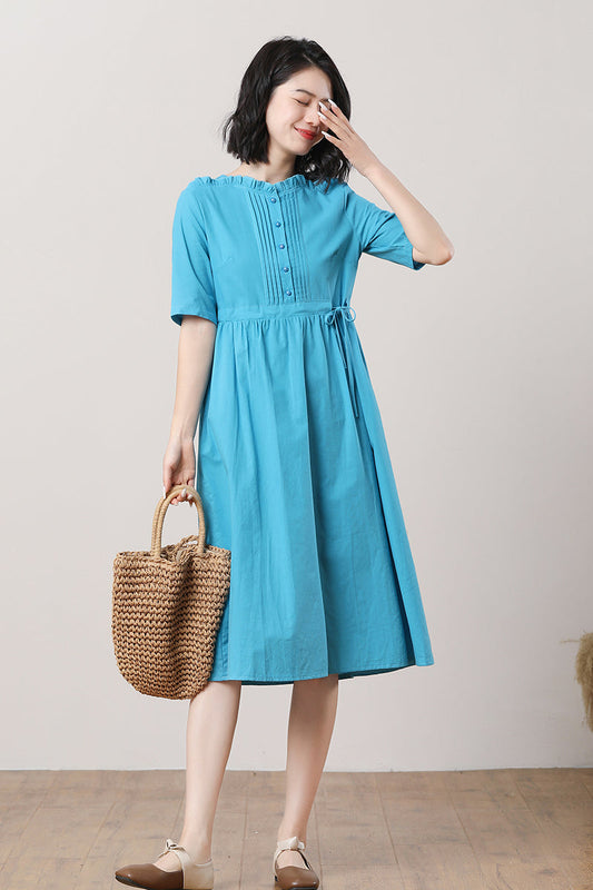 Women's Blue Linen Dress C3288,Size M #CK2300497