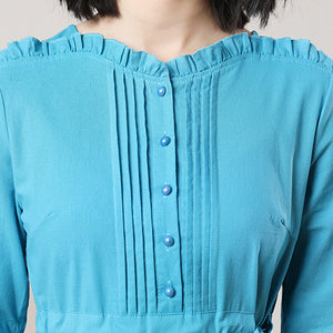 Women's Blue Linen Dress C3288,Size M #CK2300497