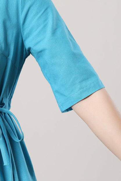 Women's Blue Linen Dress C3288,Size M #CK2300497