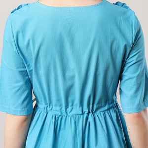 Women's Blue Linen Dress C3288,Size M #CK2300497