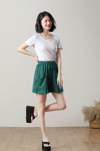 High Waisted Linen Shorts for Women C3233