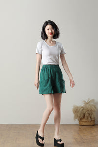 High Waisted Linen Shorts for Women C3233
