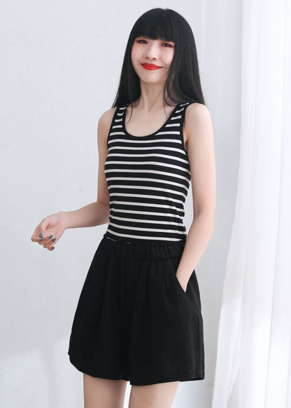 Black High Waist Summer Linen Shorts C2668