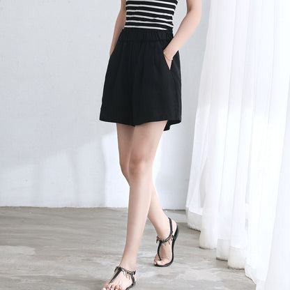 Black High Waist Summer Linen Shorts C2668