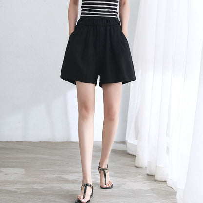 Black High Waist Summer Linen Shorts C2668
